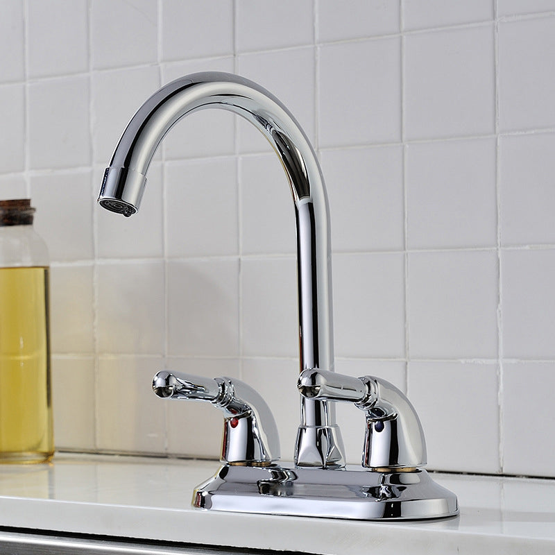 2-Handle High Arch Kitchen Faucet Contemporary Kitchen Sink Faucet with Deck Plate Clearhalo 'Home Improvement' 'home_improvement' 'home_improvement_kitchen_faucets' 'Kitchen Faucets' 'Kitchen Remodel & Kitchen Fixtures' 'Kitchen Sinks & Faucet Components' 'kitchen_faucets' 6298181