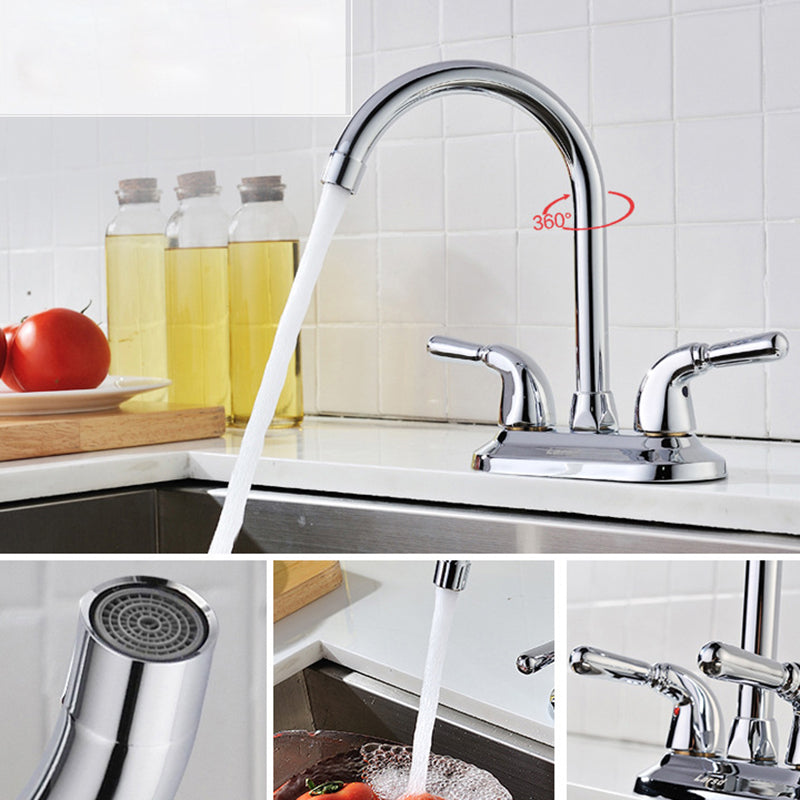 2-Handle High Arch Kitchen Faucet Contemporary Kitchen Sink Faucet with Deck Plate Clearhalo 'Home Improvement' 'home_improvement' 'home_improvement_kitchen_faucets' 'Kitchen Faucets' 'Kitchen Remodel & Kitchen Fixtures' 'Kitchen Sinks & Faucet Components' 'kitchen_faucets' 6298187
