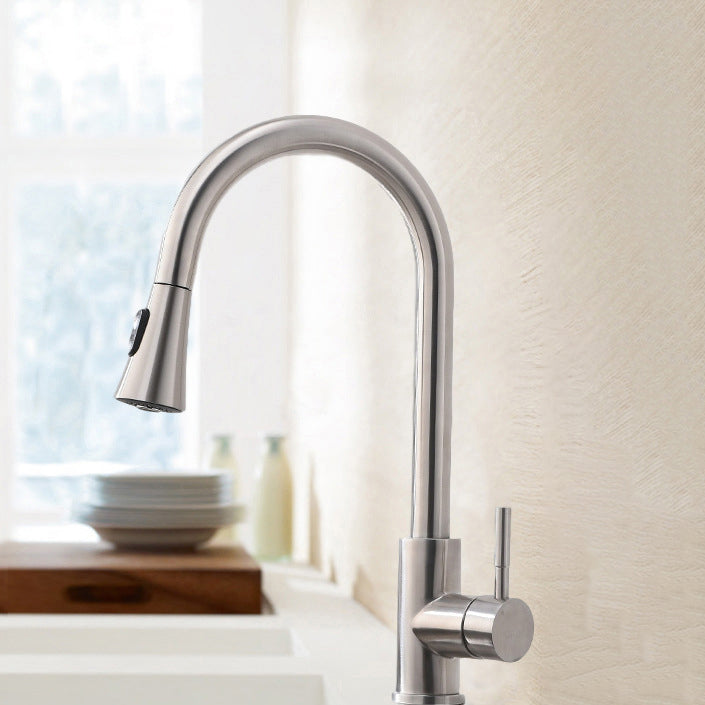 Modern Spray Kitchen Faucet Stainless Steel with Pull Out Sprayer Bar Faucet Grey Clearhalo 'Home Improvement' 'home_improvement' 'home_improvement_kitchen_faucets' 'Kitchen Faucets' 'Kitchen Remodel & Kitchen Fixtures' 'Kitchen Sinks & Faucet Components' 'kitchen_faucets' 6298194