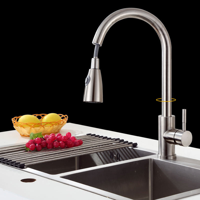 Modern Spray Kitchen Faucet Stainless Steel with Pull Out Sprayer Bar Faucet Clearhalo 'Home Improvement' 'home_improvement' 'home_improvement_kitchen_faucets' 'Kitchen Faucets' 'Kitchen Remodel & Kitchen Fixtures' 'Kitchen Sinks & Faucet Components' 'kitchen_faucets' 6298195