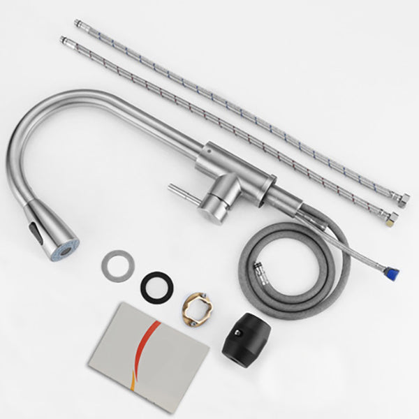 Modern Spray Kitchen Faucet Stainless Steel with Pull Out Sprayer Bar Faucet Clearhalo 'Home Improvement' 'home_improvement' 'home_improvement_kitchen_faucets' 'Kitchen Faucets' 'Kitchen Remodel & Kitchen Fixtures' 'Kitchen Sinks & Faucet Components' 'kitchen_faucets' 6298208