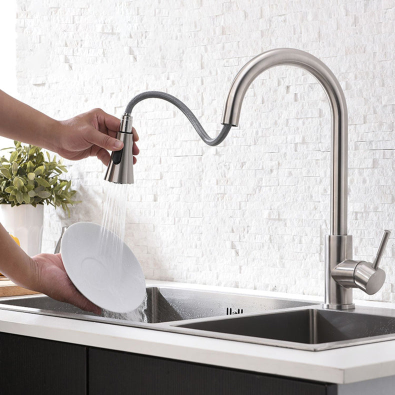 Modern Spray Kitchen Faucet Stainless Steel with Pull Out Sprayer Bar Faucet Clearhalo 'Home Improvement' 'home_improvement' 'home_improvement_kitchen_faucets' 'Kitchen Faucets' 'Kitchen Remodel & Kitchen Fixtures' 'Kitchen Sinks & Faucet Components' 'kitchen_faucets' 6298210