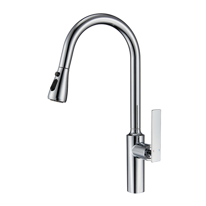 Modern Style Retractable Copper Kitchen Faucet Single Handle High Arc Kitchen Faucet Chrome Clearhalo 'Home Improvement' 'home_improvement' 'home_improvement_kitchen_faucets' 'Kitchen Faucets' 'Kitchen Remodel & Kitchen Fixtures' 'Kitchen Sinks & Faucet Components' 'kitchen_faucets' 6298233
