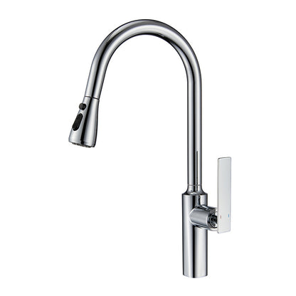 Modern Style Retractable Copper Kitchen Faucet Single Handle High Arc Kitchen Faucet Chrome Clearhalo 'Home Improvement' 'home_improvement' 'home_improvement_kitchen_faucets' 'Kitchen Faucets' 'Kitchen Remodel & Kitchen Fixtures' 'Kitchen Sinks & Faucet Components' 'kitchen_faucets' 6298233