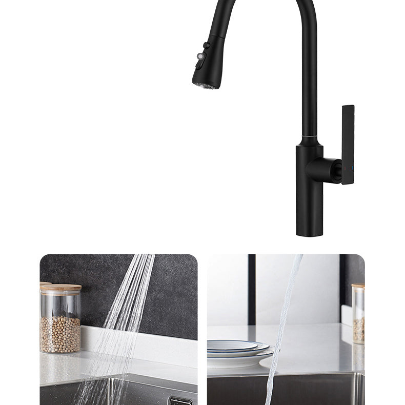 Modern Style Retractable Copper Kitchen Faucet Single Handle High Arc Kitchen Faucet Clearhalo 'Home Improvement' 'home_improvement' 'home_improvement_kitchen_faucets' 'Kitchen Faucets' 'Kitchen Remodel & Kitchen Fixtures' 'Kitchen Sinks & Faucet Components' 'kitchen_faucets' 6298239
