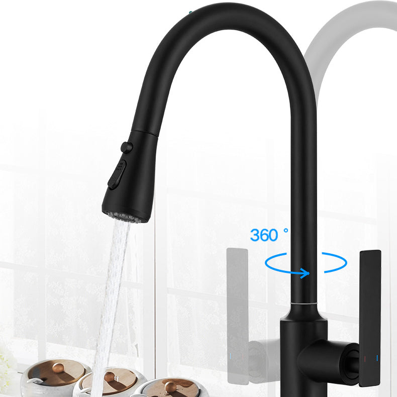 Modern Style Retractable Copper Kitchen Faucet Single Handle High Arc Kitchen Faucet Clearhalo 'Home Improvement' 'home_improvement' 'home_improvement_kitchen_faucets' 'Kitchen Faucets' 'Kitchen Remodel & Kitchen Fixtures' 'Kitchen Sinks & Faucet Components' 'kitchen_faucets' 6298244