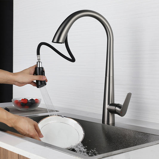 Modern Kitchen Faucet Stainless Steel Single Handle Retractable High Arc Kitchen Faucet Clearhalo 'Home Improvement' 'home_improvement' 'home_improvement_kitchen_faucets' 'Kitchen Faucets' 'Kitchen Remodel & Kitchen Fixtures' 'Kitchen Sinks & Faucet Components' 'kitchen_faucets' 6298249