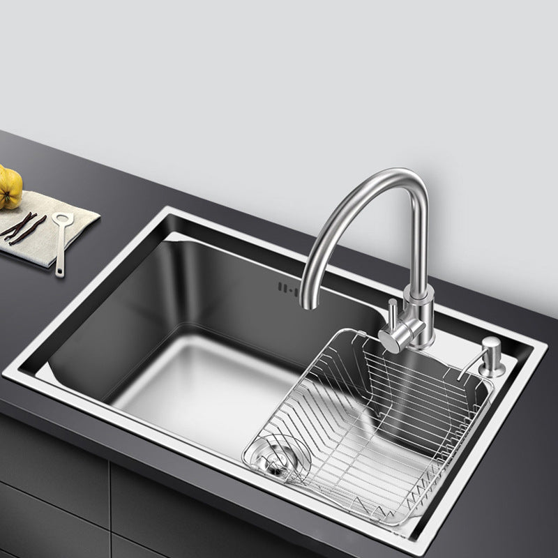 Modern Kitchen Sink Stainless Steel with Basket Strainer and Faucet Workstation Sink Clearhalo 'Home Improvement' 'home_improvement' 'home_improvement_kitchen_sinks' 'Kitchen Remodel & Kitchen Fixtures' 'Kitchen Sinks & Faucet Components' 'Kitchen Sinks' 'kitchen_sinks' 6298291