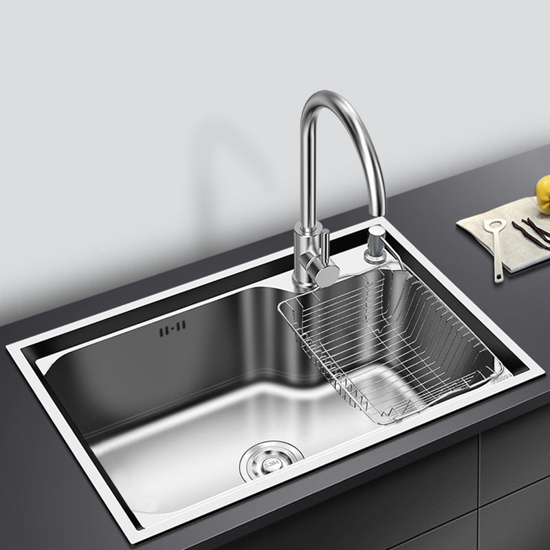 Modern Kitchen Sink Stainless Steel with Basket Strainer and Faucet Workstation Sink Clearhalo 'Home Improvement' 'home_improvement' 'home_improvement_kitchen_sinks' 'Kitchen Remodel & Kitchen Fixtures' 'Kitchen Sinks & Faucet Components' 'Kitchen Sinks' 'kitchen_sinks' 6298296