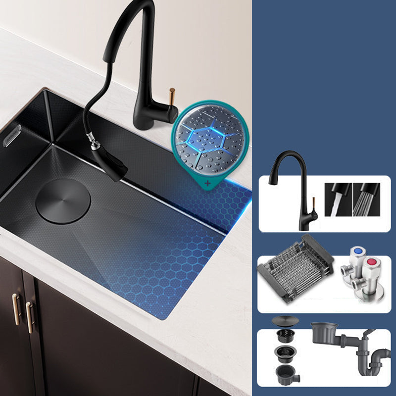 Classic Style Kitchen Sink Corrosion Resistant 1 Holes Kitchen Sink with Drain Assembly Sink with Faucet Black Clearhalo 'Home Improvement' 'home_improvement' 'home_improvement_kitchen_sinks' 'Kitchen Remodel & Kitchen Fixtures' 'Kitchen Sinks & Faucet Components' 'Kitchen Sinks' 'kitchen_sinks' 6298329