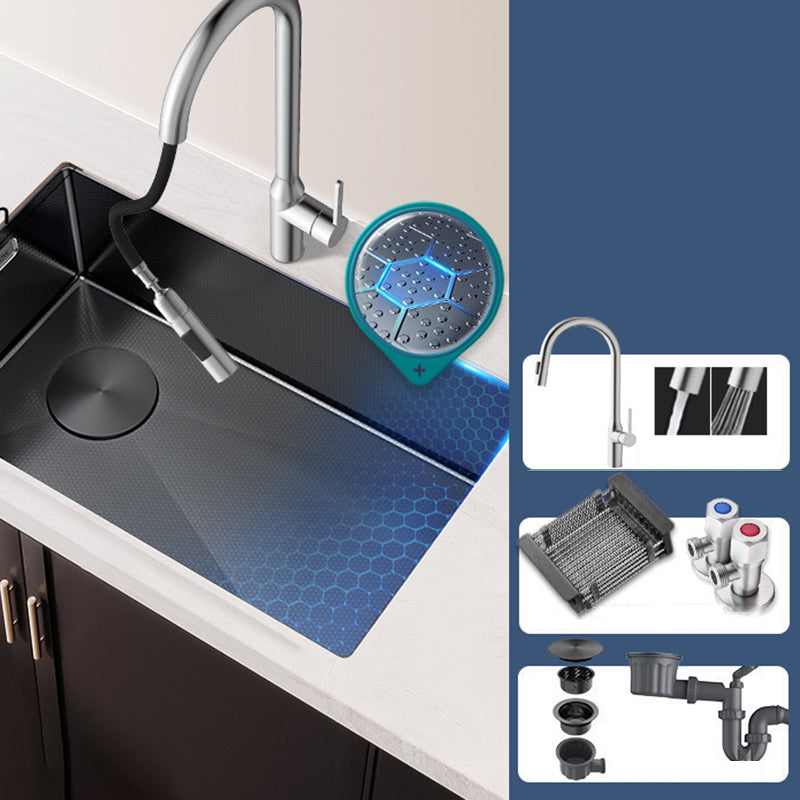 Classic Style Kitchen Sink Corrosion Resistant 1 Holes Kitchen Sink with Drain Assembly Sink with Faucet Silver Clearhalo 'Home Improvement' 'home_improvement' 'home_improvement_kitchen_sinks' 'Kitchen Remodel & Kitchen Fixtures' 'Kitchen Sinks & Faucet Components' 'Kitchen Sinks' 'kitchen_sinks' 6298333