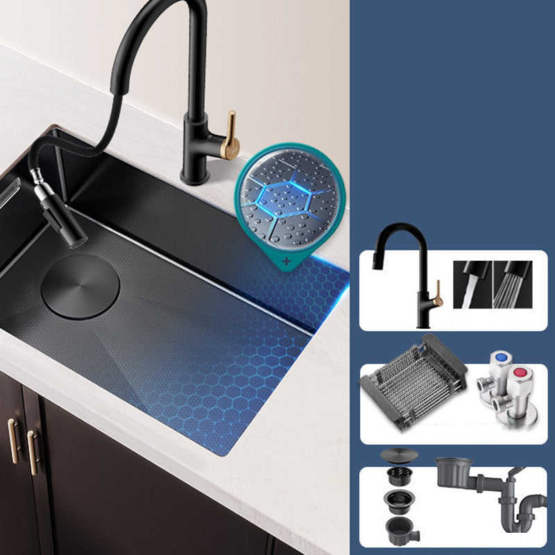 Classic Style Kitchen Sink Corrosion Resistant 1 Holes Kitchen Sink with Drain Assembly Sink with Faucet Black-Gold Clearhalo 'Home Improvement' 'home_improvement' 'home_improvement_kitchen_sinks' 'Kitchen Remodel & Kitchen Fixtures' 'Kitchen Sinks & Faucet Components' 'Kitchen Sinks' 'kitchen_sinks' 6298335