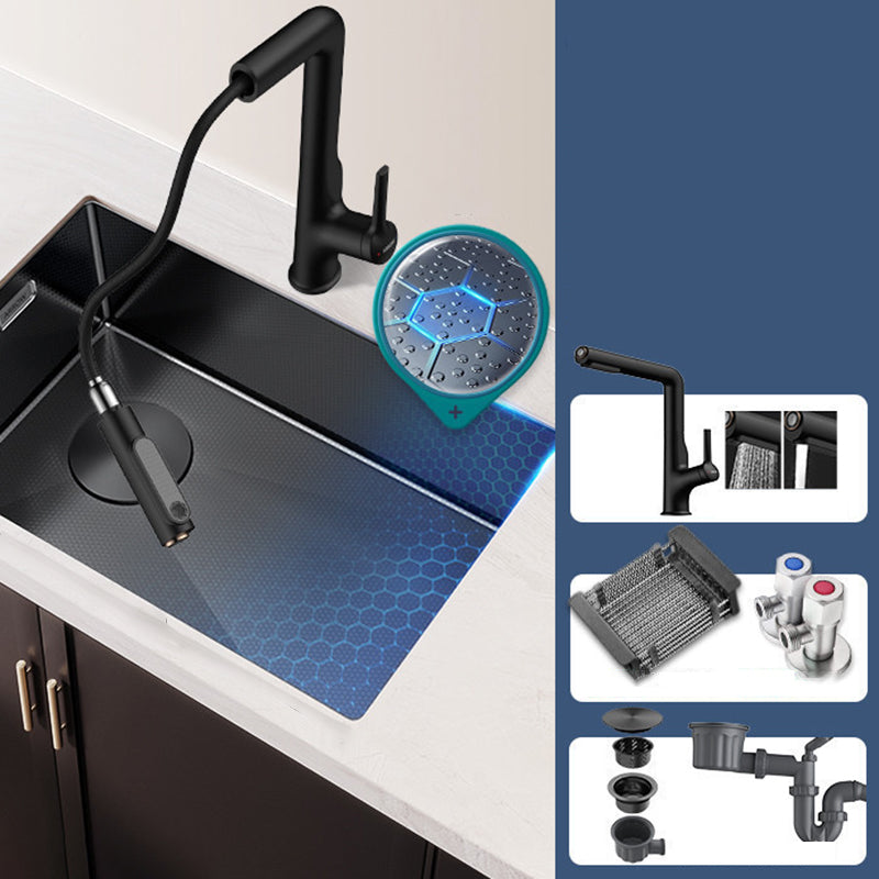 Classic Style Kitchen Sink Corrosion Resistant 1 Holes Kitchen Sink with Drain Assembly Sink with Faucet Frosted Black Clearhalo 'Home Improvement' 'home_improvement' 'home_improvement_kitchen_sinks' 'Kitchen Remodel & Kitchen Fixtures' 'Kitchen Sinks & Faucet Components' 'Kitchen Sinks' 'kitchen_sinks' 6298337