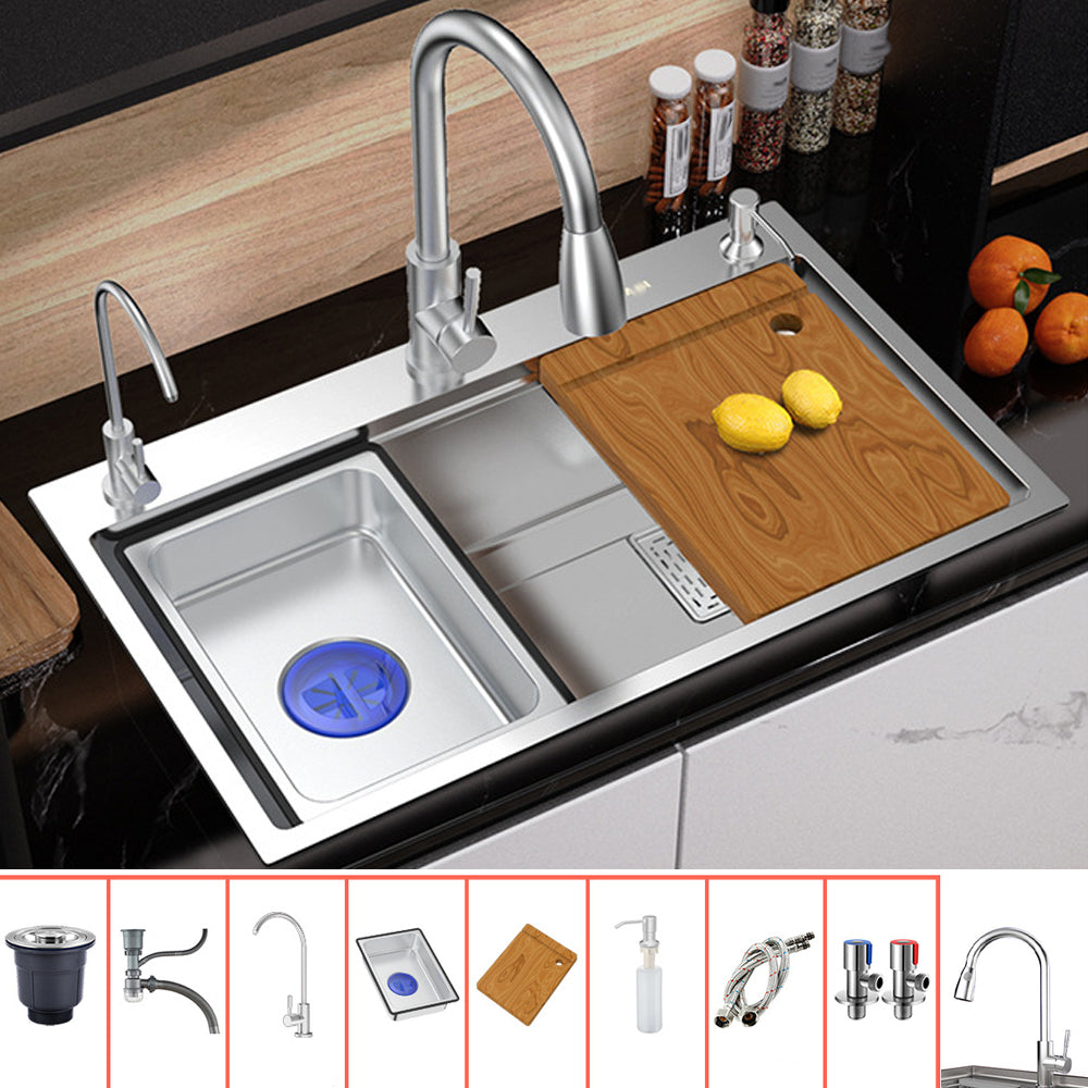 Modern Kitchen Sink Stainless Steel with Grid Strainer and Faucet Workstation Sink Sink with Faucet Pull Out Faucet Clearhalo 'Home Improvement' 'home_improvement' 'home_improvement_kitchen_sinks' 'Kitchen Remodel & Kitchen Fixtures' 'Kitchen Sinks & Faucet Components' 'Kitchen Sinks' 'kitchen_sinks' 6298347