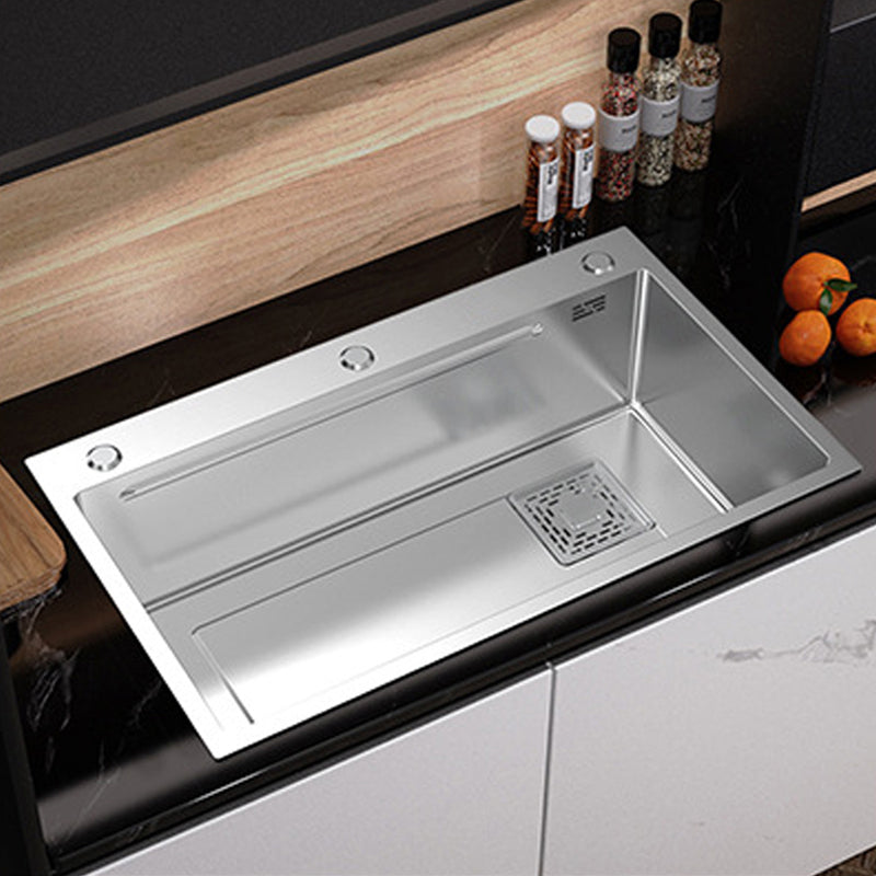 Modern Kitchen Sink Stainless Steel with Grid Strainer and Faucet Workstation Sink Clearhalo 'Home Improvement' 'home_improvement' 'home_improvement_kitchen_sinks' 'Kitchen Remodel & Kitchen Fixtures' 'Kitchen Sinks & Faucet Components' 'Kitchen Sinks' 'kitchen_sinks' 6298352