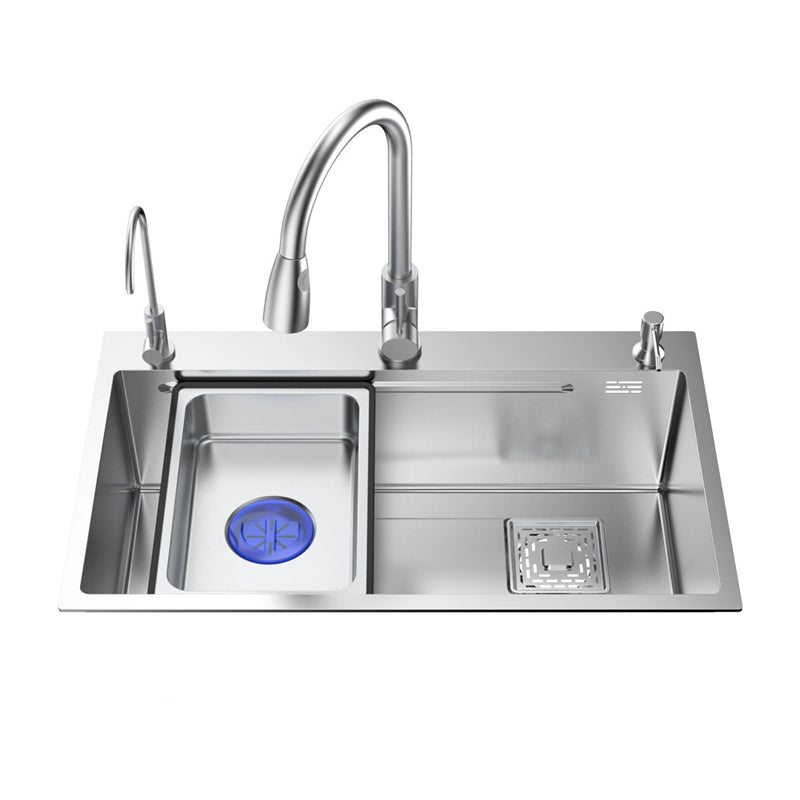 Modern Kitchen Sink Stainless Steel with Grid Strainer and Faucet Workstation Sink Clearhalo 'Home Improvement' 'home_improvement' 'home_improvement_kitchen_sinks' 'Kitchen Remodel & Kitchen Fixtures' 'Kitchen Sinks & Faucet Components' 'Kitchen Sinks' 'kitchen_sinks' 6298353