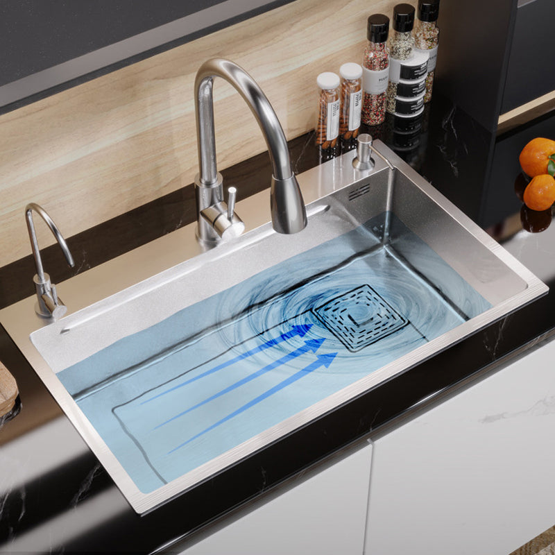 Modern Kitchen Sink Stainless Steel with Grid Strainer and Faucet Workstation Sink Clearhalo 'Home Improvement' 'home_improvement' 'home_improvement_kitchen_sinks' 'Kitchen Remodel & Kitchen Fixtures' 'Kitchen Sinks & Faucet Components' 'Kitchen Sinks' 'kitchen_sinks' 6298365