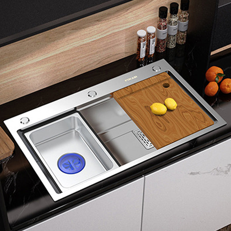 Modern Kitchen Sink Stainless Steel with Grid Strainer and Faucet Workstation Sink Clearhalo 'Home Improvement' 'home_improvement' 'home_improvement_kitchen_sinks' 'Kitchen Remodel & Kitchen Fixtures' 'Kitchen Sinks & Faucet Components' 'Kitchen Sinks' 'kitchen_sinks' 6298366