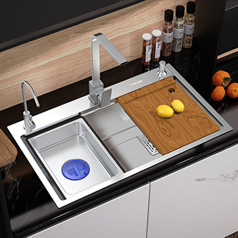 Modern Kitchen Sink Stainless Steel with Grid Strainer and Faucet Workstation Sink Clearhalo 'Home Improvement' 'home_improvement' 'home_improvement_kitchen_sinks' 'Kitchen Remodel & Kitchen Fixtures' 'Kitchen Sinks & Faucet Components' 'Kitchen Sinks' 'kitchen_sinks' 6298368