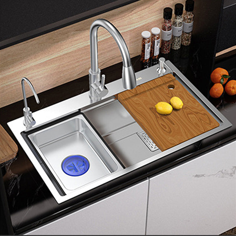 Modern Kitchen Sink Stainless Steel with Grid Strainer and Faucet Workstation Sink Clearhalo 'Home Improvement' 'home_improvement' 'home_improvement_kitchen_sinks' 'Kitchen Remodel & Kitchen Fixtures' 'Kitchen Sinks & Faucet Components' 'Kitchen Sinks' 'kitchen_sinks' 6298369