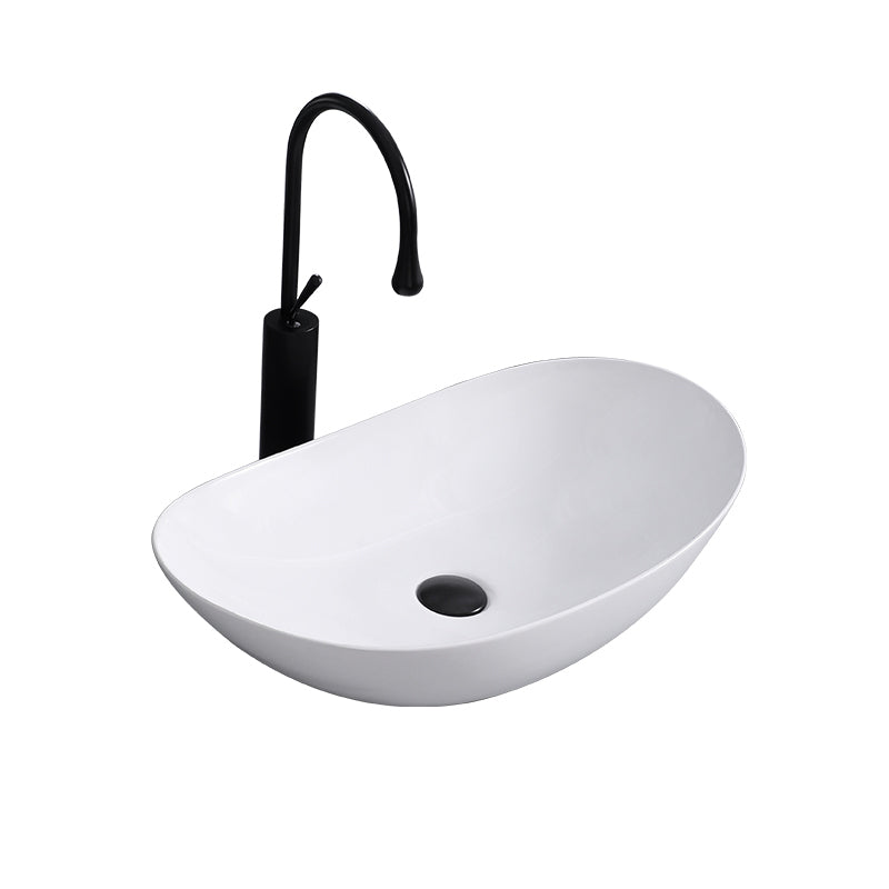 Contemporary Bathroom Sink with Single Faucet Hole Solid Color Oval-Shape Vessel Sink Clearhalo 'Bathroom Remodel & Bathroom Fixtures' 'Bathroom Sinks & Faucet Components' 'Bathroom Sinks' 'bathroom_sink' 'Home Improvement' 'home_improvement' 'home_improvement_bathroom_sink' 6298401