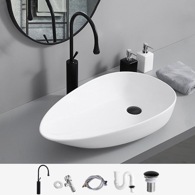 Contemporary Bathroom Sink with Single Faucet Hole Solid Color Oval-Shape Vessel Sink 23.2"L x 14.2"W x 4.3"H Sink with Faucet Clearhalo 'Bathroom Remodel & Bathroom Fixtures' 'Bathroom Sinks & Faucet Components' 'Bathroom Sinks' 'bathroom_sink' 'Home Improvement' 'home_improvement' 'home_improvement_bathroom_sink' 6298406