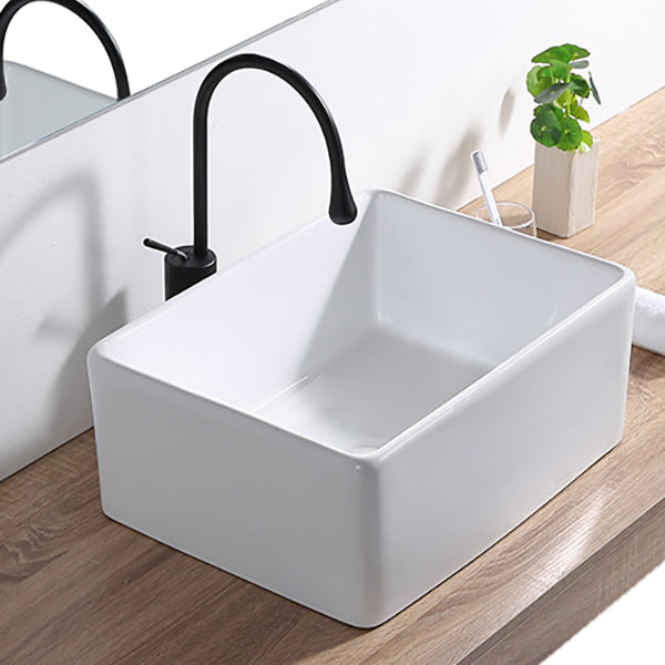 Contemporary Bathroom Sink Pop-Up Drain Porcelain Rectangular Vessel Lavatory Sink 20.5"L x 15.4"W x 8.3"H Gooseneck/High Arc Sink with Faucet Clearhalo 'Bathroom Remodel & Bathroom Fixtures' 'Bathroom Sinks & Faucet Components' 'Bathroom Sinks' 'bathroom_sink' 'Home Improvement' 'home_improvement' 'home_improvement_bathroom_sink' 6298432
