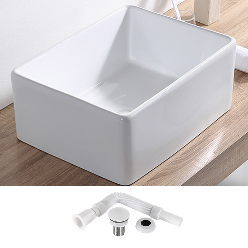 Contemporary Bathroom Sink Pop-Up Drain Porcelain Rectangular Vessel Lavatory Sink 20.5"L x 15.4"W x 8.3"H None Sink Clearhalo 'Bathroom Remodel & Bathroom Fixtures' 'Bathroom Sinks & Faucet Components' 'Bathroom Sinks' 'bathroom_sink' 'Home Improvement' 'home_improvement' 'home_improvement_bathroom_sink' 6298433