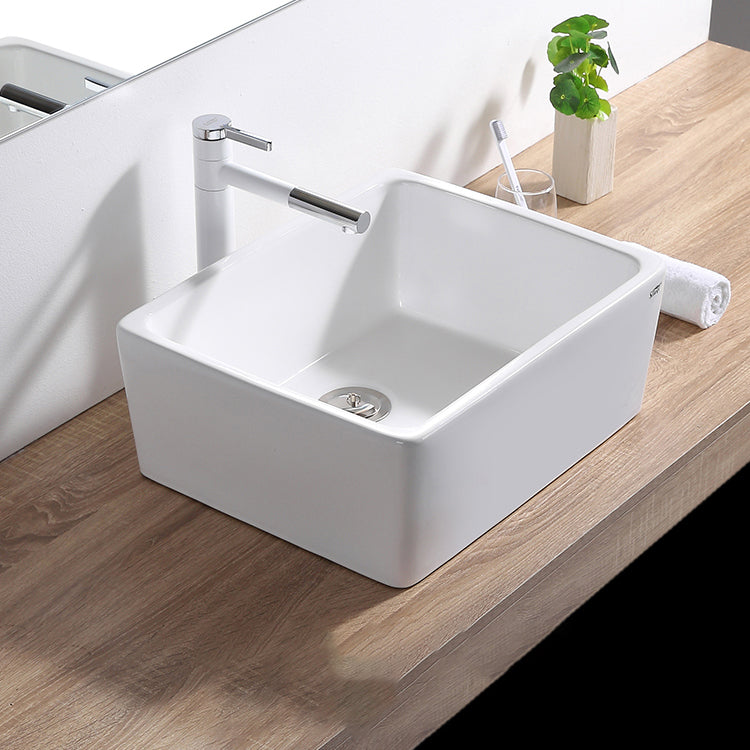 Contemporary Bathroom Sink Pop-Up Drain Porcelain Rectangular Vessel Lavatory Sink 24"L x 16.1"W x 7.9"H Pull Out Faucet Sink with Faucet Clearhalo 'Bathroom Remodel & Bathroom Fixtures' 'Bathroom Sinks & Faucet Components' 'Bathroom Sinks' 'bathroom_sink' 'Home Improvement' 'home_improvement' 'home_improvement_bathroom_sink' 6298434
