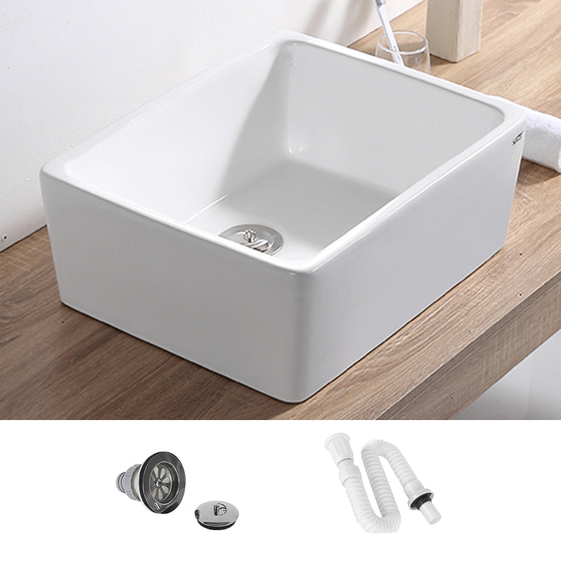 Contemporary Bathroom Sink Pop-Up Drain Porcelain Rectangular Vessel Lavatory Sink 20.5"L x 16.1"W x 7.9"H None Sink Clearhalo 'Bathroom Remodel & Bathroom Fixtures' 'Bathroom Sinks & Faucet Components' 'Bathroom Sinks' 'bathroom_sink' 'Home Improvement' 'home_improvement' 'home_improvement_bathroom_sink' 6298435