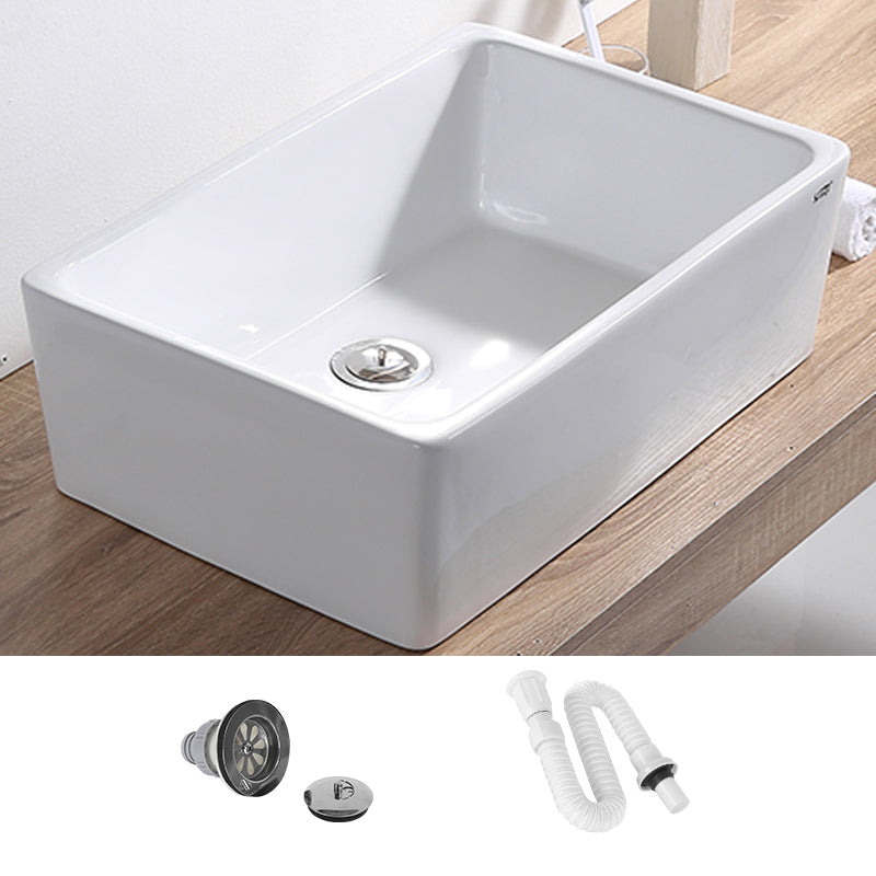 Contemporary Bathroom Sink Pop-Up Drain Porcelain Rectangular Vessel Lavatory Sink 24"L x 16.1"W x 7.9"H None Sink Clearhalo 'Bathroom Remodel & Bathroom Fixtures' 'Bathroom Sinks & Faucet Components' 'Bathroom Sinks' 'bathroom_sink' 'Home Improvement' 'home_improvement' 'home_improvement_bathroom_sink' 6298438