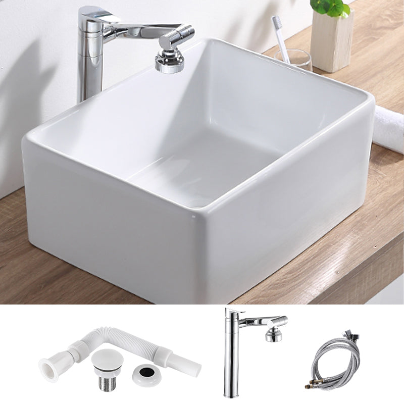 Contemporary Bathroom Sink Pop-Up Drain Porcelain Rectangular Vessel Lavatory Sink 20.5"L x 15.4"W x 8.3"H Swivel Spout Sink with Faucet Clearhalo 'Bathroom Remodel & Bathroom Fixtures' 'Bathroom Sinks & Faucet Components' 'Bathroom Sinks' 'bathroom_sink' 'Home Improvement' 'home_improvement' 'home_improvement_bathroom_sink' 6298440