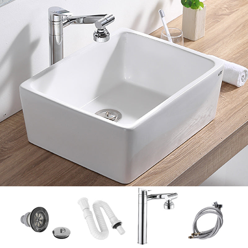 Contemporary Bathroom Sink Pop-Up Drain Porcelain Rectangular Vessel Lavatory Sink 20.5"L x 16.1"W x 7.9"H Swivel Spout Sink with Faucet Clearhalo 'Bathroom Remodel & Bathroom Fixtures' 'Bathroom Sinks & Faucet Components' 'Bathroom Sinks' 'bathroom_sink' 'Home Improvement' 'home_improvement' 'home_improvement_bathroom_sink' 6298442