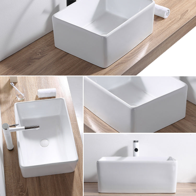Contemporary Bathroom Sink Pop-Up Drain Porcelain Rectangular Vessel Lavatory Sink Clearhalo 'Bathroom Remodel & Bathroom Fixtures' 'Bathroom Sinks & Faucet Components' 'Bathroom Sinks' 'bathroom_sink' 'Home Improvement' 'home_improvement' 'home_improvement_bathroom_sink' 6298443