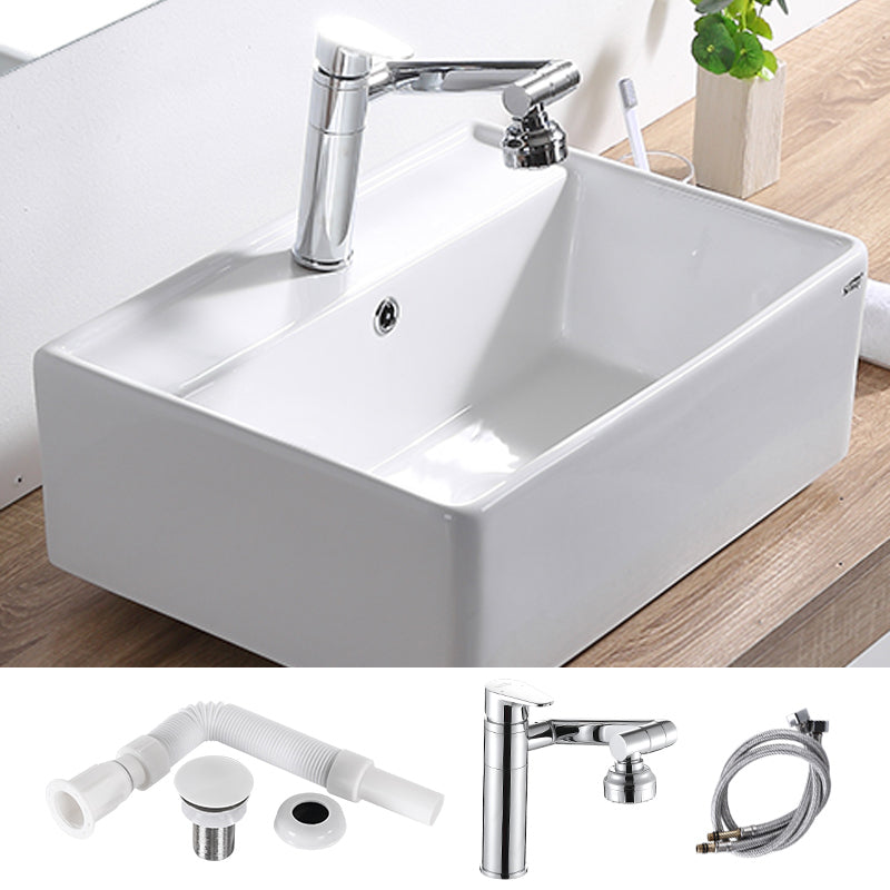 Contemporary Bathroom Sink Pop-Up Drain Porcelain Rectangular Vessel Lavatory Sink 22"L x 16.1"W x 8.7"H Swivel Spout Sink with Faucet Clearhalo 'Bathroom Remodel & Bathroom Fixtures' 'Bathroom Sinks & Faucet Components' 'Bathroom Sinks' 'bathroom_sink' 'Home Improvement' 'home_improvement' 'home_improvement_bathroom_sink' 6298444