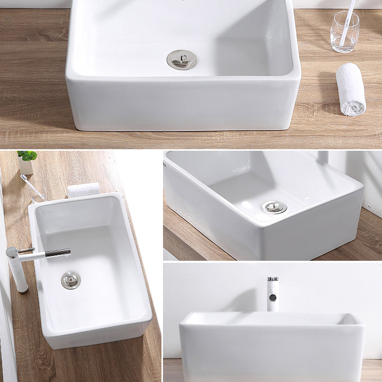 Contemporary Bathroom Sink Pop-Up Drain Porcelain Rectangular Vessel Lavatory Sink Clearhalo 'Bathroom Remodel & Bathroom Fixtures' 'Bathroom Sinks & Faucet Components' 'Bathroom Sinks' 'bathroom_sink' 'Home Improvement' 'home_improvement' 'home_improvement_bathroom_sink' 6298445