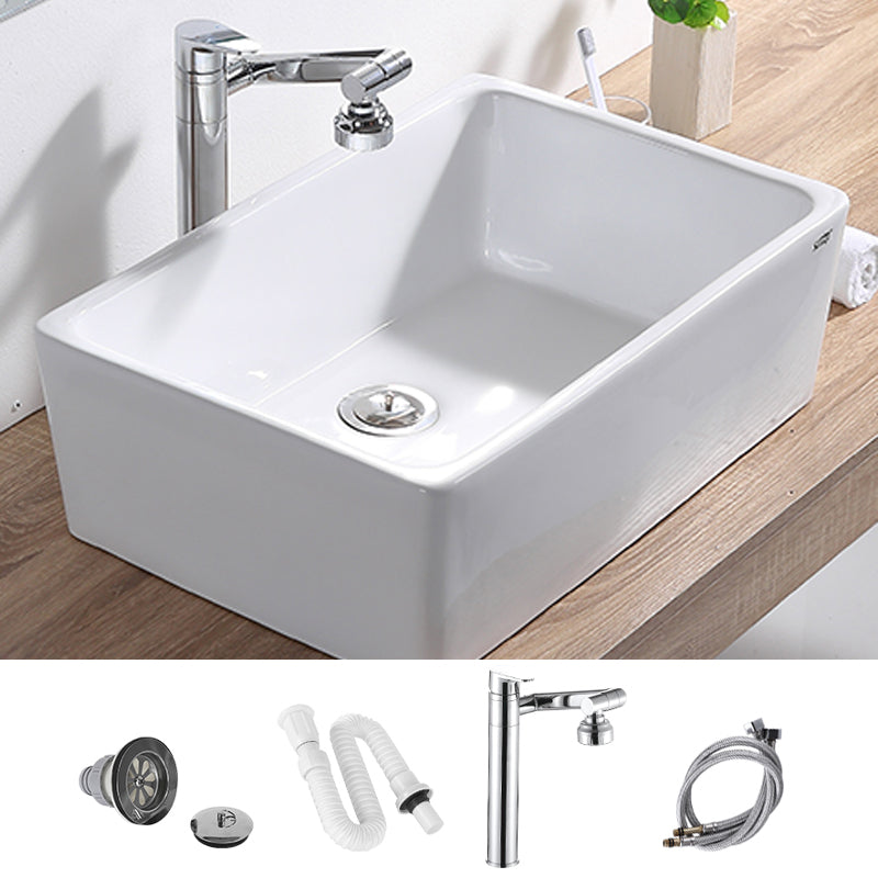 Contemporary Bathroom Sink Pop-Up Drain Porcelain Rectangular Vessel Lavatory Sink 24"L x 16.1"W x 7.9"H Swivel Spout Sink with Faucet Clearhalo 'Bathroom Remodel & Bathroom Fixtures' 'Bathroom Sinks & Faucet Components' 'Bathroom Sinks' 'bathroom_sink' 'Home Improvement' 'home_improvement' 'home_improvement_bathroom_sink' 6298446