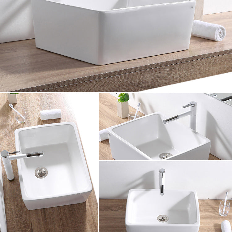 Contemporary Bathroom Sink Pop-Up Drain Porcelain Rectangular Vessel Lavatory Sink Clearhalo 'Bathroom Remodel & Bathroom Fixtures' 'Bathroom Sinks & Faucet Components' 'Bathroom Sinks' 'bathroom_sink' 'Home Improvement' 'home_improvement' 'home_improvement_bathroom_sink' 6298447