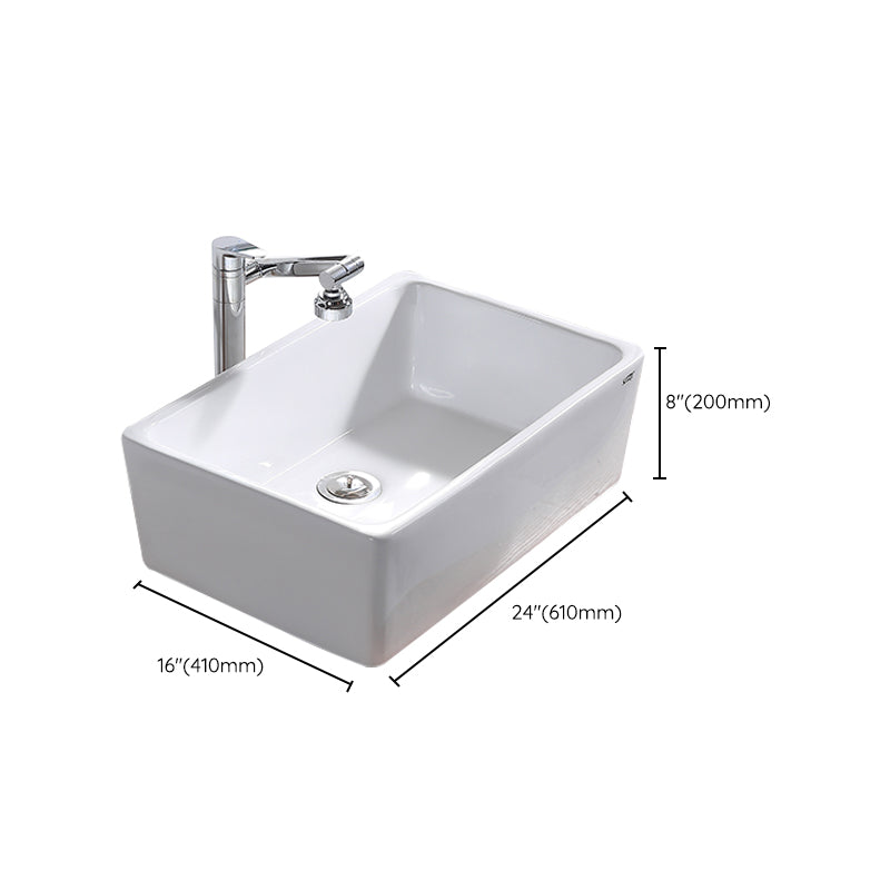 Contemporary Bathroom Sink Pop-Up Drain Porcelain Rectangular Vessel Lavatory Sink Clearhalo 'Bathroom Remodel & Bathroom Fixtures' 'Bathroom Sinks & Faucet Components' 'Bathroom Sinks' 'bathroom_sink' 'Home Improvement' 'home_improvement' 'home_improvement_bathroom_sink' 6298458