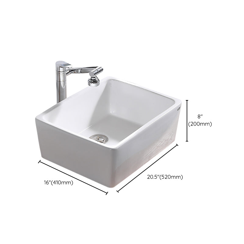 Contemporary Bathroom Sink Pop-Up Drain Porcelain Rectangular Vessel Lavatory Sink Clearhalo 'Bathroom Remodel & Bathroom Fixtures' 'Bathroom Sinks & Faucet Components' 'Bathroom Sinks' 'bathroom_sink' 'Home Improvement' 'home_improvement' 'home_improvement_bathroom_sink' 6298459