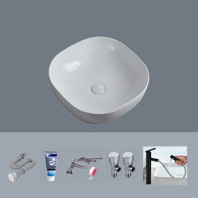 Modern Bathroom Sink Porcelain Solid Color Rectangular Vessel Sink with Pop-Up Drain 16.5"L x 16.5"W x 5.7"H Sink with Faucet Clearhalo 'Bathroom Remodel & Bathroom Fixtures' 'Bathroom Sinks & Faucet Components' 'Bathroom Sinks' 'bathroom_sink' 'Home Improvement' 'home_improvement' 'home_improvement_bathroom_sink' 6298464
