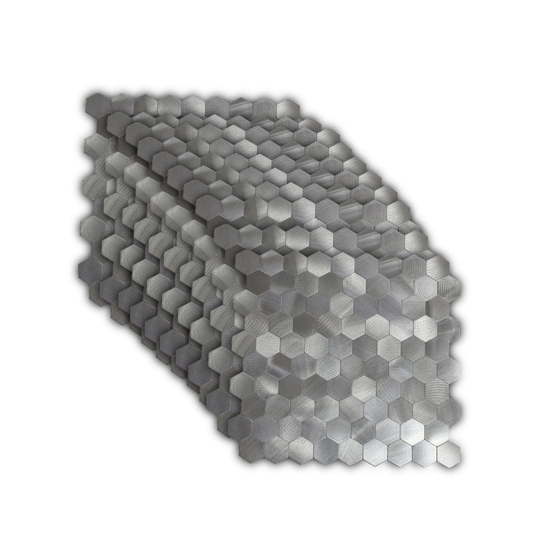 Hexagonal Mosaic Tile Metal Peel and Stick Tiles for Kitchen and Bathroom, 11.8"x 11.8" Textured Silver 10-Piece Set Clearhalo 'Flooring 'Home Improvement' 'home_improvement' 'home_improvement_peel_stick_blacksplash' 'Peel & Stick Backsplash Tile' 'peel_stick_blacksplash' 'Walls & Ceilings' Walls and Ceiling' 6298593
