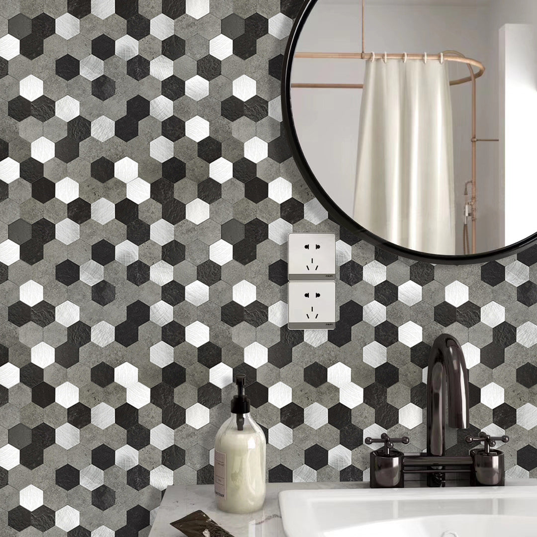 Hexagonal Mosaic Tile Metal Peel and Stick Tiles for Kitchen and Bathroom, 11.8"x 11.8" Clearhalo 'Flooring 'Home Improvement' 'home_improvement' 'home_improvement_peel_stick_blacksplash' 'Peel & Stick Backsplash Tile' 'peel_stick_blacksplash' 'Walls & Ceilings' Walls and Ceiling' 6298594