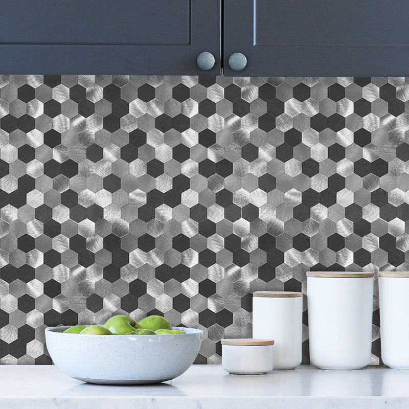 Hexagonal Mosaic Tile Metal Peel and Stick Tiles for Kitchen and Bathroom, 11.8"x 11.8" Clearhalo 'Flooring 'Home Improvement' 'home_improvement' 'home_improvement_peel_stick_blacksplash' 'Peel & Stick Backsplash Tile' 'peel_stick_blacksplash' 'Walls & Ceilings' Walls and Ceiling' 6298598