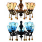5 Heads Scalloped Hanging Pendant Rustic Stained Glass Leaf Chandelier Light with Crystal in Blue/Beige for Dining Room Clearhalo 'Ceiling Lights' 'Chandeliers' 'Industrial' 'Middle Century Chandeliers' 'Tiffany Chandeliers' 'Tiffany close to ceiling' 'Tiffany' Lighting' 62986
