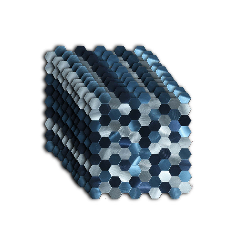 Hexagonal Mosaic Tile Metal Peel and Stick Tiles for Kitchen and Bathroom, 11.8"x 11.8" Blue 10-Piece Set Clearhalo 'Flooring 'Home Improvement' 'home_improvement' 'home_improvement_peel_stick_blacksplash' 'Peel & Stick Backsplash Tile' 'peel_stick_blacksplash' 'Walls & Ceilings' Walls and Ceiling' 6298600