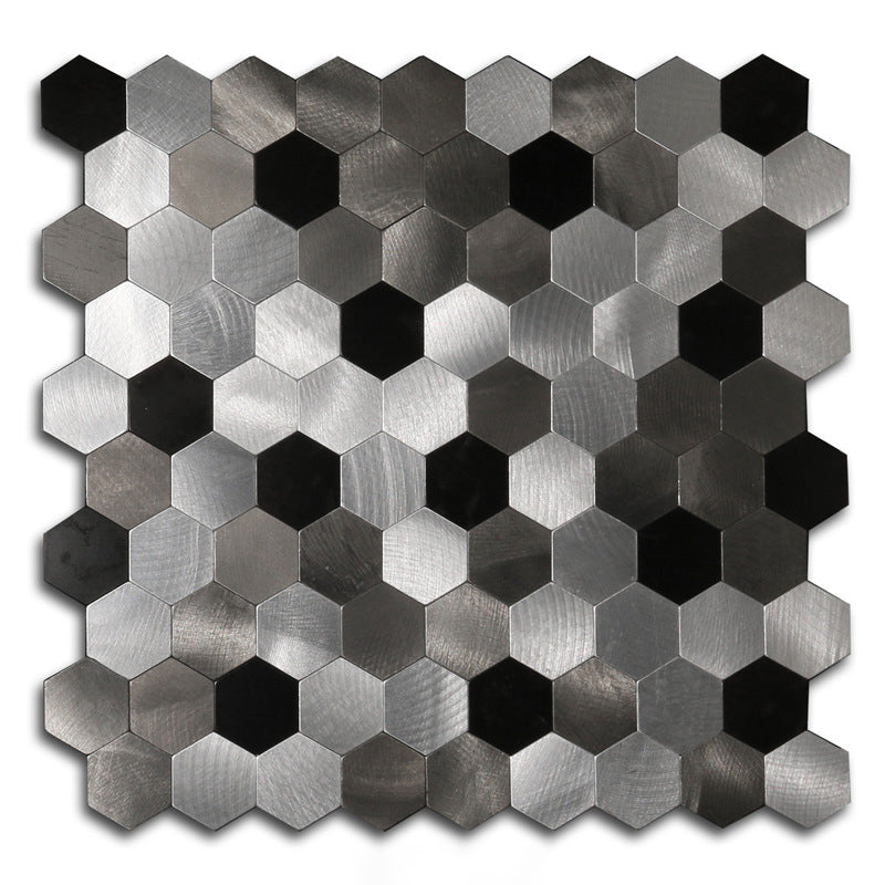 Hexagonal Mosaic Tile Metal Peel and Stick Tiles for Kitchen and Bathroom, 11.8"x 11.8" Black White Gray Clearhalo 'Flooring 'Home Improvement' 'home_improvement' 'home_improvement_peel_stick_blacksplash' 'Peel & Stick Backsplash Tile' 'peel_stick_blacksplash' 'Walls & Ceilings' Walls and Ceiling' 6298601