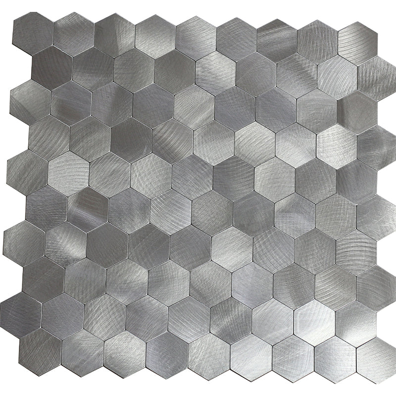 Hexagonal Mosaic Tile Metal Peel and Stick Tiles for Kitchen and Bathroom, 11.8"x 11.8" Textured Silver Clearhalo 'Flooring 'Home Improvement' 'home_improvement' 'home_improvement_peel_stick_blacksplash' 'Peel & Stick Backsplash Tile' 'peel_stick_blacksplash' 'Walls & Ceilings' Walls and Ceiling' 6298602