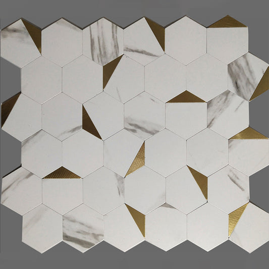 Hexagonal Mosaic Tile Metal Peel and Stick Tiles for Kitchen and Bathroom, 11.8"x 11.8" Clearhalo 'Flooring 'Home Improvement' 'home_improvement' 'home_improvement_peel_stick_blacksplash' 'Peel & Stick Backsplash Tile' 'peel_stick_blacksplash' 'Walls & Ceilings' Walls and Ceiling' 6298611
