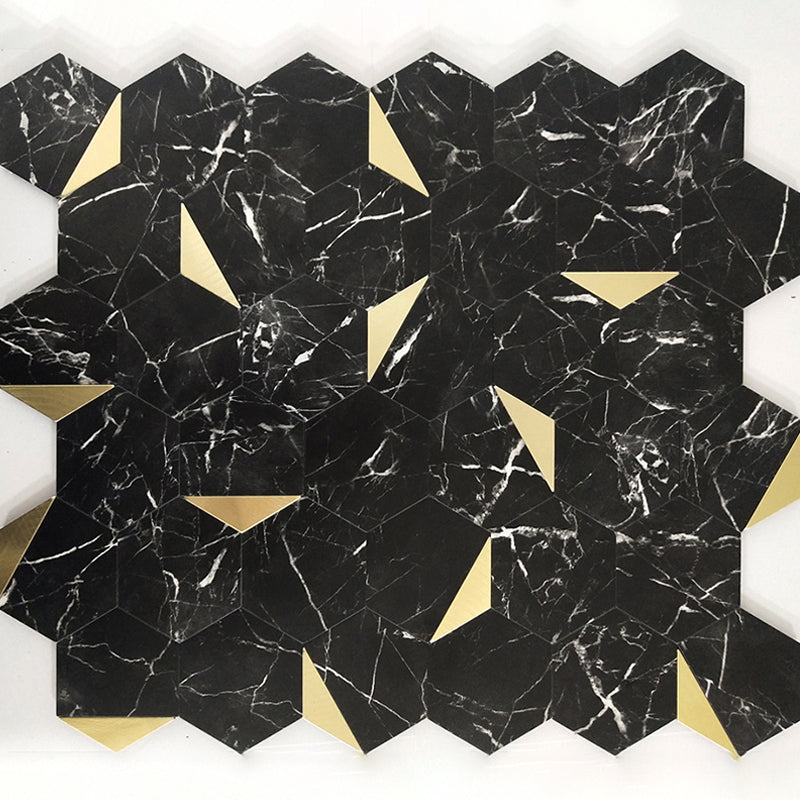 Hexagonal Mosaic Tile Metal Peel and Stick Tiles for Kitchen and Bathroom, 11.8"x 11.8" Black Clearhalo 'Flooring 'Home Improvement' 'home_improvement' 'home_improvement_peel_stick_blacksplash' 'Peel & Stick Backsplash Tile' 'peel_stick_blacksplash' 'Walls & Ceilings' Walls and Ceiling' 6298612